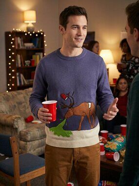 ALEX Stevens Mens Reindeer Hangover Ugly Christmas Sweater, Size Small